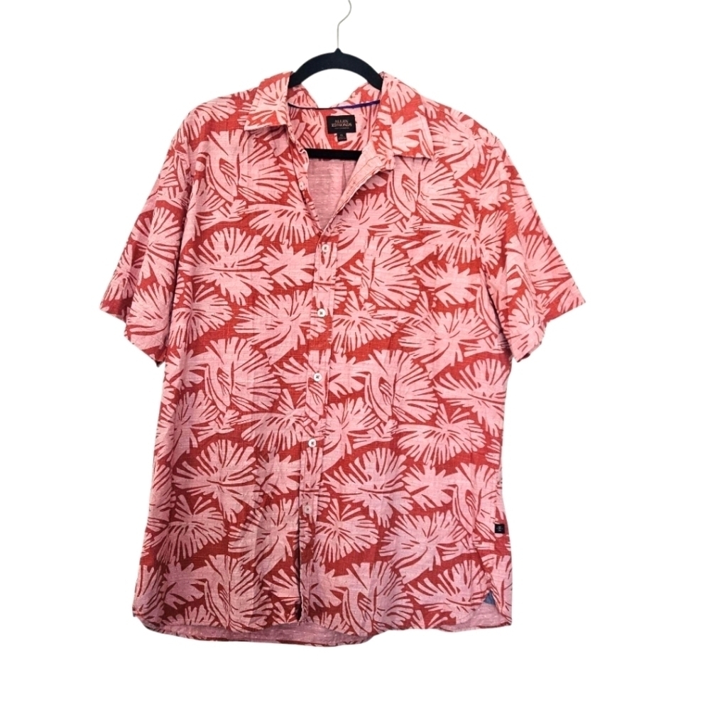 Allen Edmonds Red Leaf Print Hawaian Camp Button Down Short Sleeve Shirt XL